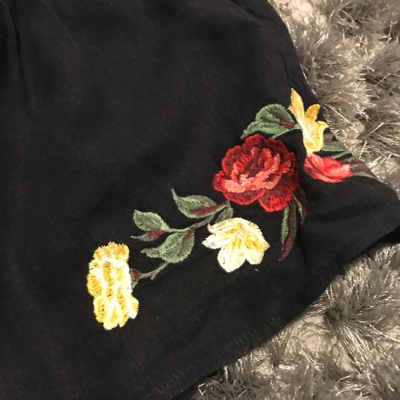 Black Romper Shorts with Roses! - Picture 2 of 3